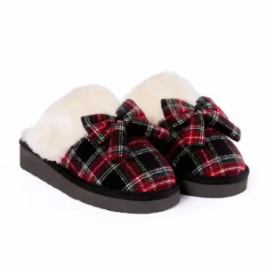 Slippers|Bow Scuff Black Tartan Plaid