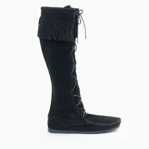Boots|Front Lace Knee High Boot Black