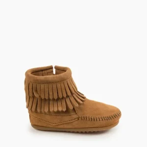 Boots|Moccasin Double Fringe Side Zip Boots Girl's Taupe