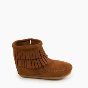 Boots|Moccasin Double Fringe Side Zip Boots Girl's Brown