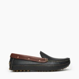 Mocs & Loafers|P.W. Driving Loafer (Leather Collar Accent) Black with Brown Collar